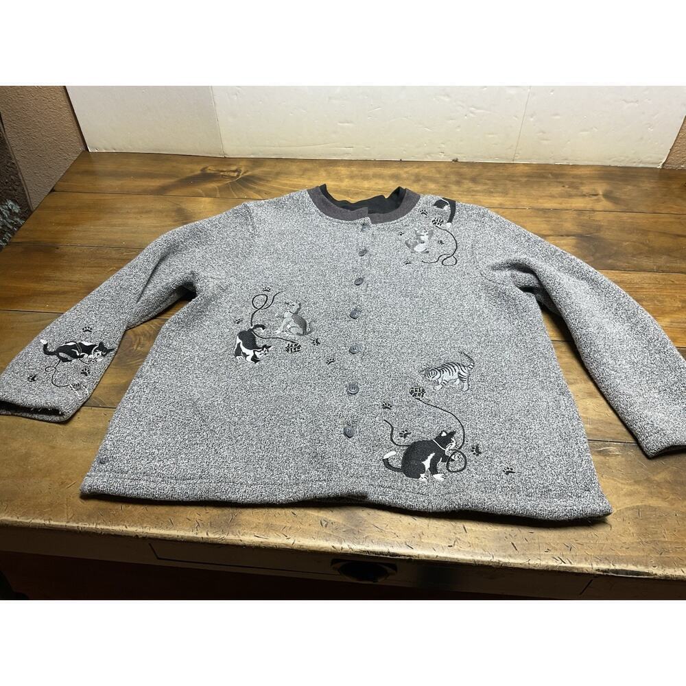Vintage Bonworth Playful Cats Cardigan Size XL Petite